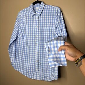 J Crew Mens Sz Small Blue White Buffalo Plaid Button Down Shirt Long Sleeve